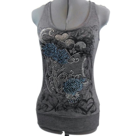 Zarga Womans Gray Rhinestone Bling Tank Top - S - Picture 1 of 8